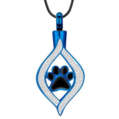 The Eye of My Heart Paw Print Urn Necklace for Ashes | stainless steel cremation jewelry, holds pet human ashes, paw print memorial urn pendant, leak-proof sealed design, unisex - color: Blue
