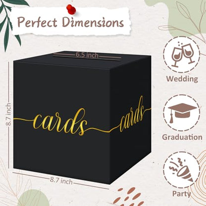 QIKSION Elegant Card Box for Party, Gold Foil Graduation Card Box, Black - color: Black and Gold Foil