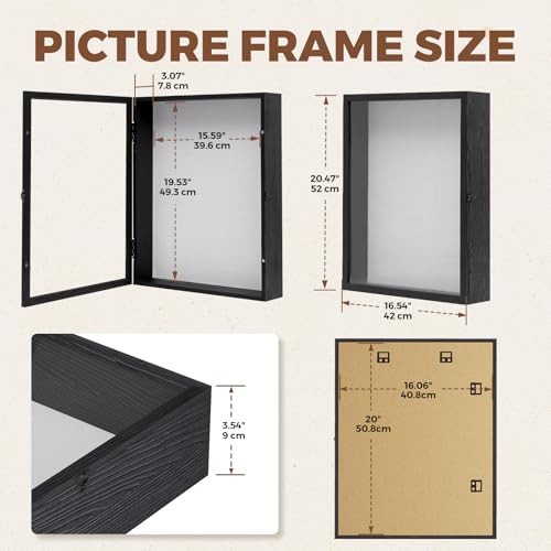 Muzilife 16x20 Large Shadow Box Pine Wood Picture Frame, 3.94 Deep, Black - color: Black, size: 16"x20"