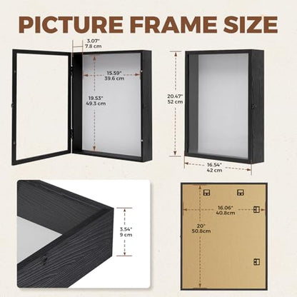 Muzilife 16x20 Large Shadow Box Pine Wood Picture Frame, 3.94 Deep, Black - color: Black, size: 16"x20"