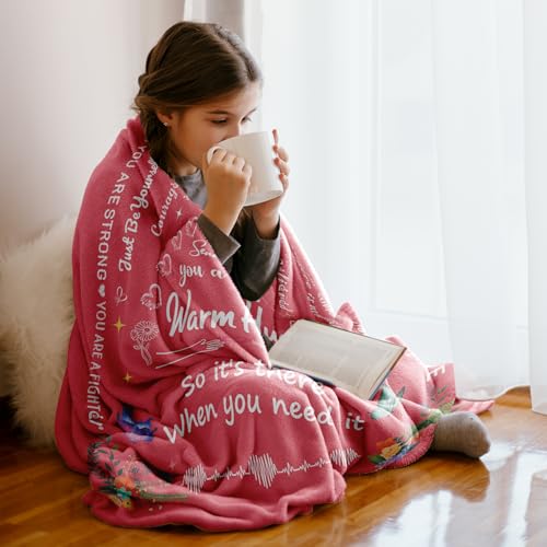 Warm Hug Get Well Throw Blanket Gifts for Women 52'' x 60'' | You're Loved Blankets with Inspirational Words after Surgery Cancer Recovery Gifts for Friends,Sister,Daughter - color: Pink Warm Hug