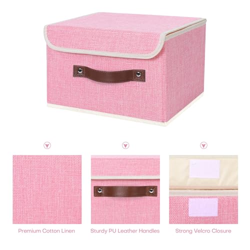 ANMINY Fabric Storage Box Bins with Lids, Pink, 10"x8"x7" - color: Pink, size: Small (Pack of 1)