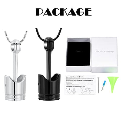 Yinplsmemory 2 Pack Car Parts Cremation Jewelry Piston Urn Necklace Urn Keychain for Men Piston Ashes Keepsake Memorial Jewelry - color: Silver&Black
