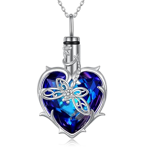 Memorial Necklace 925 Sterling Silver Urn Necklace for Ashes and Locket Necklace Memory Jewelry for Women Men - color: Dragonfly Urn