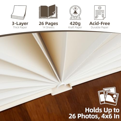Vienrose Scrapbook Photo Album, 8x6 Inch, 26 Pages, Beige | Linen Cover, Kraft Paper, DIY Scrapbooking, Wedding Baby Shower Family Graduation - color: Beige, size: 8x6 Inch, 26 Pages