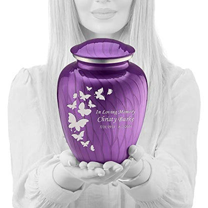 Geturns Embrace Adult Personalized Butterfly Cremation Urns for Human Ashes I Large Pearl Purple Funeral Urn for Men and Women I 200 lbs - color: Pearl Purple