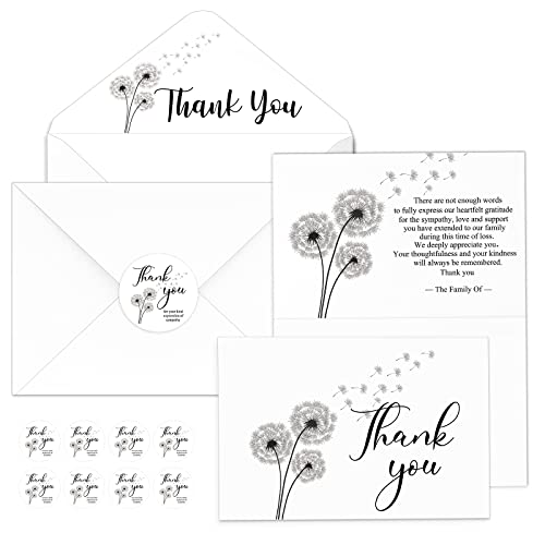 Fumete 50 Set Funeral Thank You Cards, Dandelion - style: Dandelion