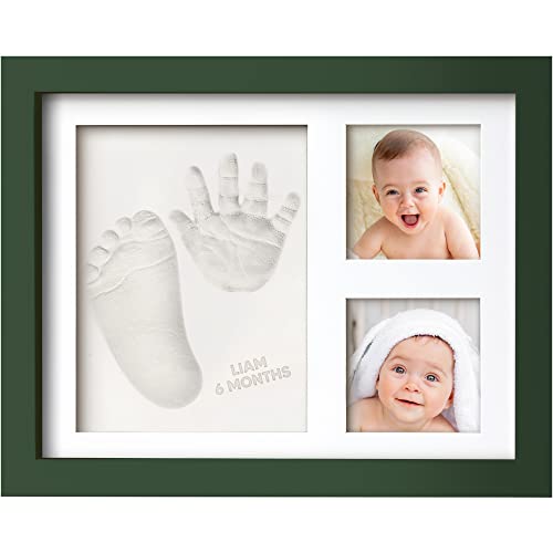 Baby Hand and Footprint Kit,Quick Dry Clay Baby Footprint Kit(Hunter Green) | Pets Paw Kit, Newborn Keepsake Picture Frame for Boys, Girls, Personalized New Mom Gifts for Shower & Registry, Grandparents - color: Hunter Green