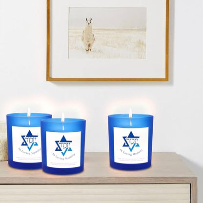 Yahrzeit Candles - Yahrzeit Memorial Candles, Memorial Bereavement Gifts for Loss of Loved One, Jewish Sympathy, Natural Soy Wax Hand Poured 6oz (Blue-UNSCENTED) - color: BLUE-UNSCENTED
