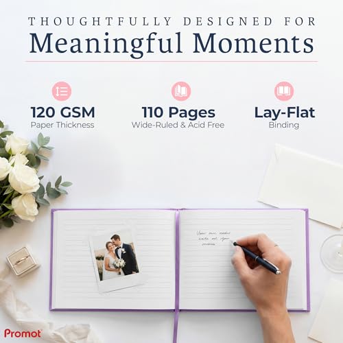 Promot Personalized Guestbook (Lavender Purple) - 110 Lined Pages | Elegant Hardcover Design, Smooth Lined Writing Pages, Durable Everyday Construction, Premium Paper Quality, Lay-Flat Binding - color: Lavender Purple
