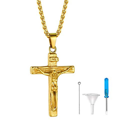 GOLDCHIC JEWELRY Urn Necklaces for Ashes, Stainless Steel Pet/Cross/Birthstone/Tree of Life Personalized Keepsake Memorial Jewelry for Women - color: Cross - 18k Gold Plated, style: No Engraving