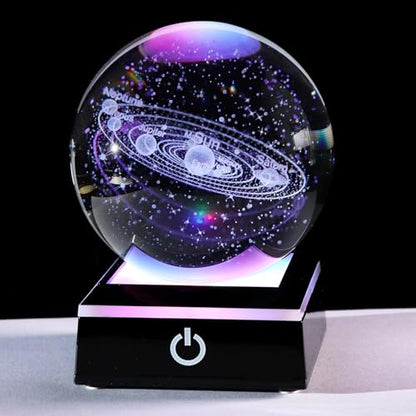 Crystal 3D Solar System Ball Science, Universe Gifts with LED Base 3.15'' - color: Solar system ball with Black LED