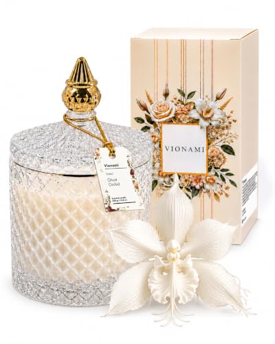 VIONAMI Ghost Orchid Rare Flower Fragrance Luxury Scented Candle Gift | Decorative Soy Candles Birthday Gifts for Women, Elegant Glass Jar, 14.8oz, 80Hr Long Lasting Burn, Luxury Candles for Women