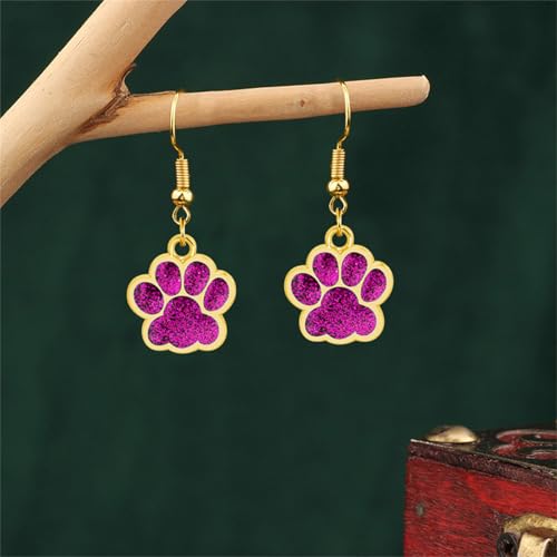 Dreuyet Paw Necklace and Earrings Set for Women Glitter Cute Dog Cat Pet Paw Print Pendant Necklace Earrings Lovely Animal Charm Jewelry Set Gifts - color: Gold Rose