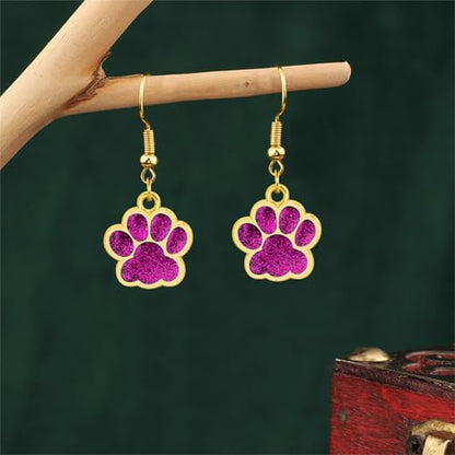 Dreuyet Paw Necklace and Earrings Set for Women Glitter Cute Dog Cat Pet Paw Print Pendant Necklace Earrings Lovely Animal Charm Jewelry Set Gifts - color: Gold Rose
