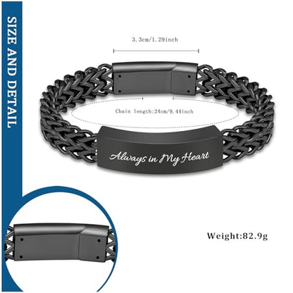 constantlife Cremation Bracelet for Ashes for Men - Stainless Steel Cuban Link Urn Bracelet Keepsake Ash Holder Cremation Memorial Jewelry - color: Always in My Heart-Black