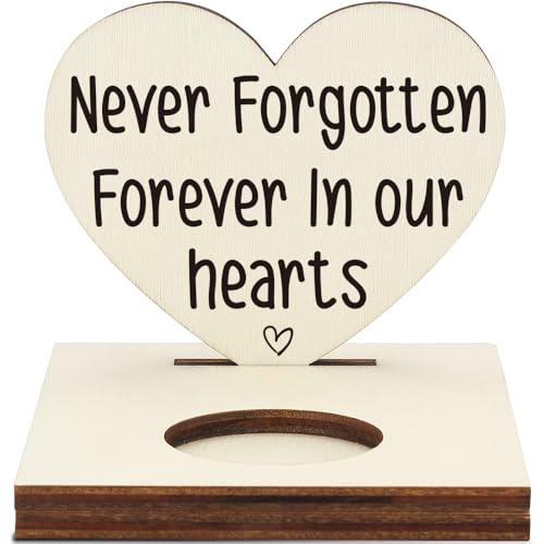 Memorial Tealight Candle Holder with “Never Forgotten Forever in Our Hearts” Verse, Heart-Shaped Remembrance Plaque, Sympathy Bereavement Gift, LMM12 - color: Never Forgotten Forever in Our Hearts