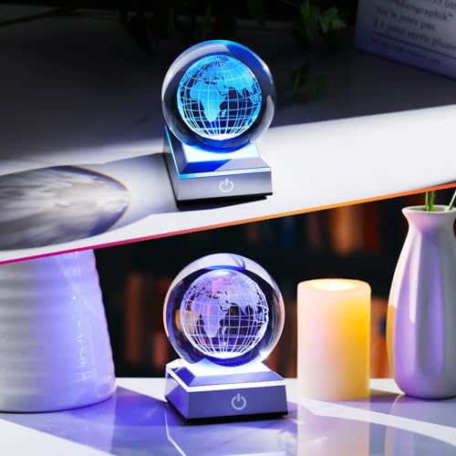 Ornalrist 3.15'' 3D Earth Crystal Ball with Silver LED Colorful Light Base - color: Earth