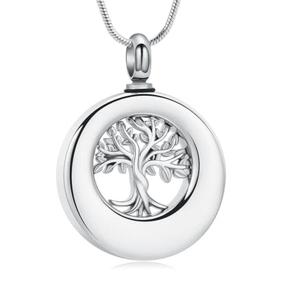 Hearbeingt Tree of Life Urn Necklaces for Ashes Circle Cremation Jewelry - color: A-Silver