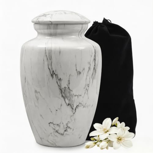White Marble Finish Urn for Ashes Adult Male Female - size: Large,White Marble Finish