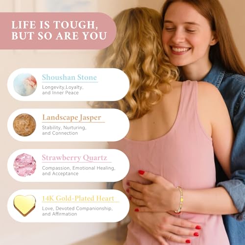 yupoxiu Natural Stone Bracelets - Inspirational Birthday Gifts for Women | Thinking of You & Get Well Soon Gifts for Women, Unique Jewelry Gift for Friend, Sister, Her - style: D-Shoushan &Life is Tough