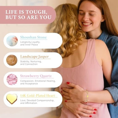 yupoxiu Natural Stone Bracelets - Inspirational Birthday Gifts for Women | Thinking of You & Get Well Soon Gifts for Women, Unique Jewelry Gift for Friend, Sister, Her - style: D-Shoushan &Life is Tough
