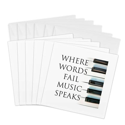 3dRose Greeting Cards - Image of Words Where Words Fail Music Speaks - 6 Pack - – Music - size: 6 Greeting Cards with envelopes