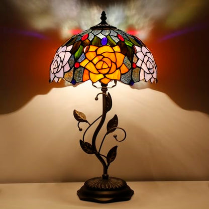 Tiffany Lamp Orange Red Rose Stained Glass Table Lamp - color: Orange Red Rose