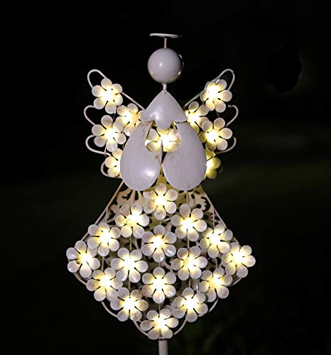 WSgift Solar White Angel Garden Stake Lights - Metal Hydrangea Memorial Gift With 27 LEDs - Perfect for Remembrance and Sympathy (7.7" W x 40.5" H) - color: Angel