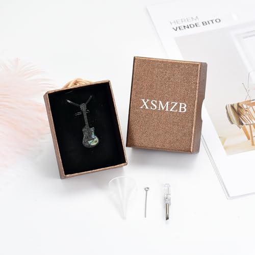 XSMZB Guitar Urn Necklace for Ashes for Women Men Abalone Shell Cremation Jewelry Human Pet Ashes Keepsake Pendant for Guitar Players - color: Customize