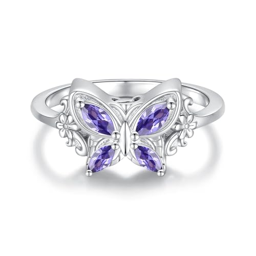 925 Sterling Silver Butterfly Cremation Ring for Ashes Memorial Urn Rings Keepsake Jewelry for Ashes Sympathy Gift for Women - color: Purple