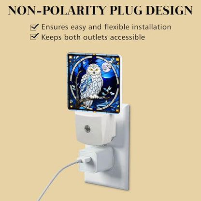 Owl Stained Glass Night Lights Plug into Wall for Room, Owl Night Light LED for Bedroom - color: Owl