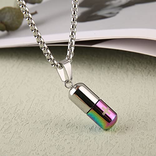 STWTR Stainless Steel Cylindrical Souvenir Capsule Pill Pendant Necklace, Cremated Ashes Pill Container Necklace - color: Purple