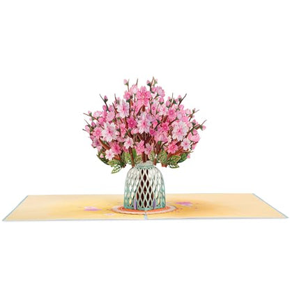 Paper Love Flower Bouquet Pop Up Card, Cherry Blossom Keepsake Gift for Women, Mom Birthday, Wife Anniversary, Friends Wedding, Daughter Graduation, Get Well Soon, Thank You, Mother Day, Valentines Day, All Occasion - Large 10x7 Cards w/ Envelope and Note