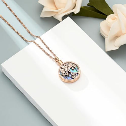 shajwo Cremation Jewelry Tree of Life Urn Ashes Necklace for Women Men Abalone shell Ash Pendant Keepsake Memorial Jewelry of Loved One - color: Rose Gold