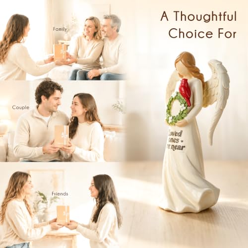 Cardinal Gifts for Women, Resin Angel Holding Wreath with Cardinal Figurine, Memorial Sympathy Gifts for Loss of Loved One, Indoor Home Shelf Mantel Decor - style: Angel Holding Wreath with Cardinal