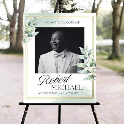 Greenery Celebration of Life Welcome Sign, Greenery Funeral Welcome Sign, in Loving Memory Sign, Celebration of Life Funeral Sign, Celebration of Life Sign, Memorial Sign with Photo #Ki1 - color: Version #10