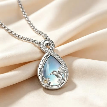 Urn Necklace for Ashes Blue opal Cremation Necklace Keepsake Memory Jewelry for Ashes of Loved Ones Keepsake - style: Hummingbird Moonstone