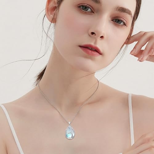 Tree of Life Urn Necklace for Ashes/Pet Cremation Teardrop Moonstone Necklace Pendant Jewelry Gifts for Mom Wife Women Birthday Christmas Memorial Day - color: Tree of Life Urn Necklace
