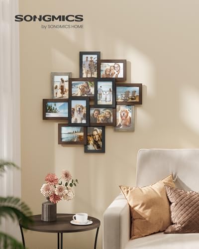 SONGMICS 12-Pack 4 x 6 Collage Picture Frames with Glass Front - color: Maroon Brown + Heather Greige + Ash Black, size: 12 Pack
