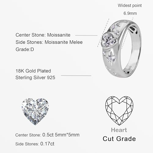Heart Moissanite Ring for Women, Shooting Star Statement Gift | 925 Sterling Silver, Tarnish Resistant Finish, Premium Gift Box with Certificate