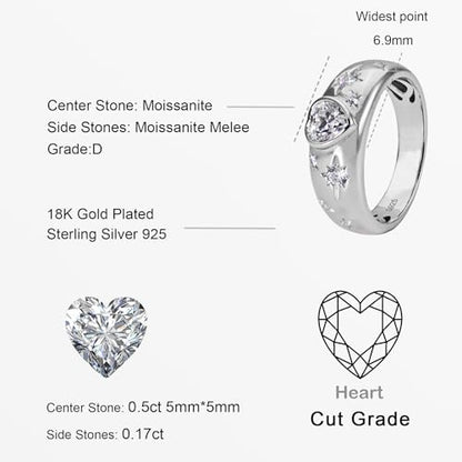 Heart Moissanite Ring for Women, Shooting Star Statement Gift | 925 Sterling Silver, Tarnish Resistant Finish, Premium Gift Box with Certificate