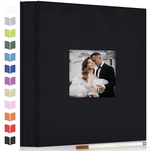 Artfeel Photo Album Self Adhesive Scrapbook Album for 3x5 4x6 5x7 8x10 Pictures,60 Pages Linen Cover with Display Window DIY Photo Book,Ideal Gifts for Family Travel Wedding Baby - color: Black, size: 11.5"x10.5" 60pages