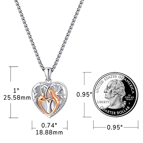 Picture Locket Necklace for Women Men Rose 14K Real Gold 925 Sterling Silver Jewelry Heart Locket Necklace that Holds Pictures Tree of Life Viking Wolf Celtic Knot St Christopher St Michael Pendant - color: B-mother and child-Rose Gold