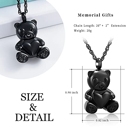 shajwo Teddy Bear Cremation Urn Necklace for Women Men | Stainless Steel Heart Memorial Urn Keepsake Locket Pendant Ash Holder - color: Teddy Bear- Black