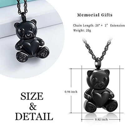 shajwo Teddy Bear Cremation Urn Necklace for Women Men | Stainless Steel Heart Memorial Urn Keepsake Locket Pendant Ash Holder - color: Teddy Bear- Black