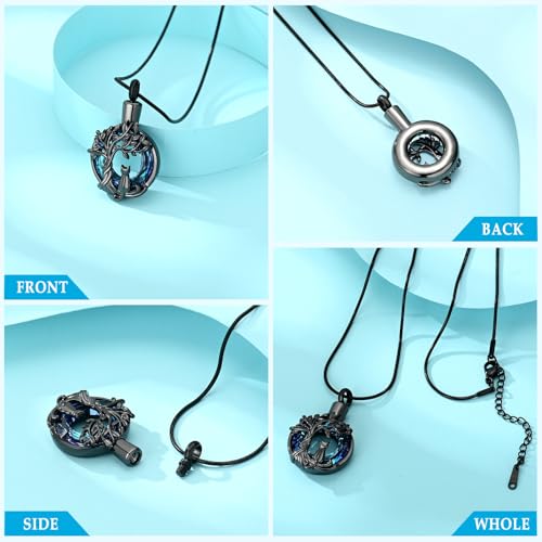 Hearbeingt Tree of Life Cremation Jewelry Paw Print Urn Necklace for Ashes - color: A-Black 2