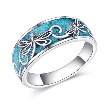 ONEFINITY Turquoise Rings S925 Sterling Silver Turquoise Ring Jewelry Gift For Women Men - size: 7, style: Dragonfly