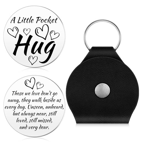Xiahuyu Pocket Hug Token Pocket Hug Coin Holder Keychain Double Sided Coin Sympathy Memorial Gifts for Loss of Loved One Remembrance Bereavement Condolence Gift for Women Men with Leather Keychain