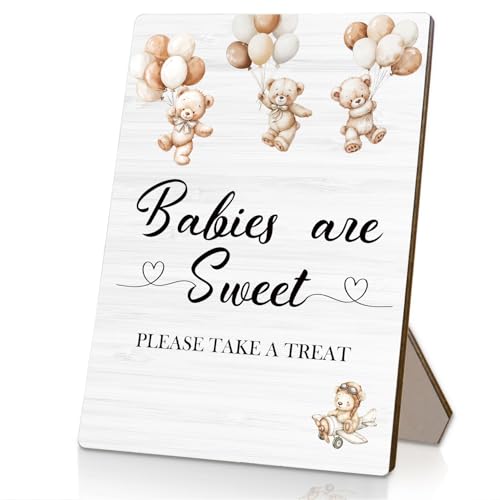 Bear Baby Welcome Shower Wooden Signs, Baby Shower Welcome Sign Stand 5x7 Inch, Sweet Boy And Girl Party Decor - color: sweet baby